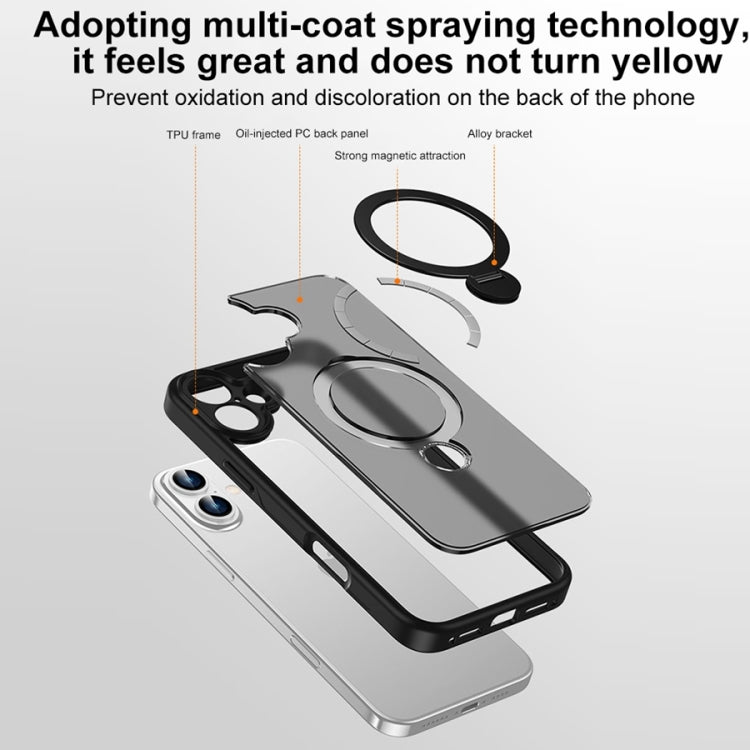 For iPhone 15 Pro Matte Texture 360 Degree Rotary Tone Holder MagSafe Phone Case(Black) - iPhone 15 Pro Cases by buy2fix | Online Shopping UK | buy2fix