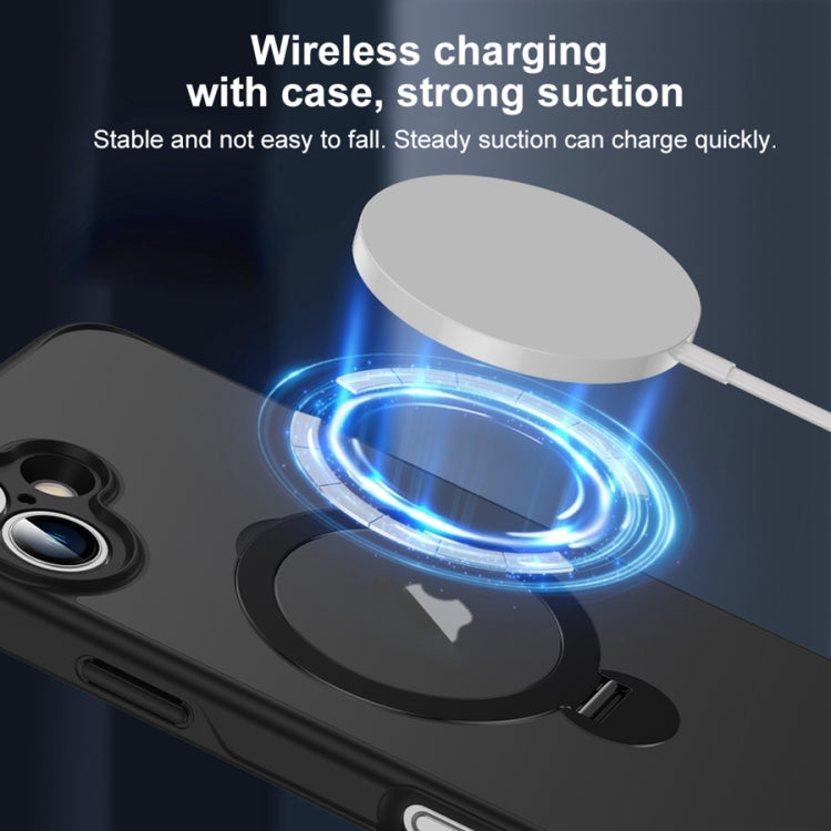 For iPhone 15 Pro Matte Texture 360 Degree Rotary Tone Holder MagSafe Phone Case(Dark Blue) - iPhone 15 Pro Cases by buy2fix | Online Shopping UK | buy2fix