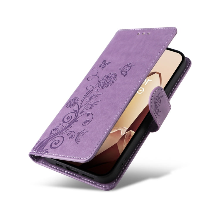 For OnePlus 13 Embossed Butterfly Flowers Leather Phone Case(Purple) - OnePlus Cases by buy2fix | Online Shopping UK | buy2fix