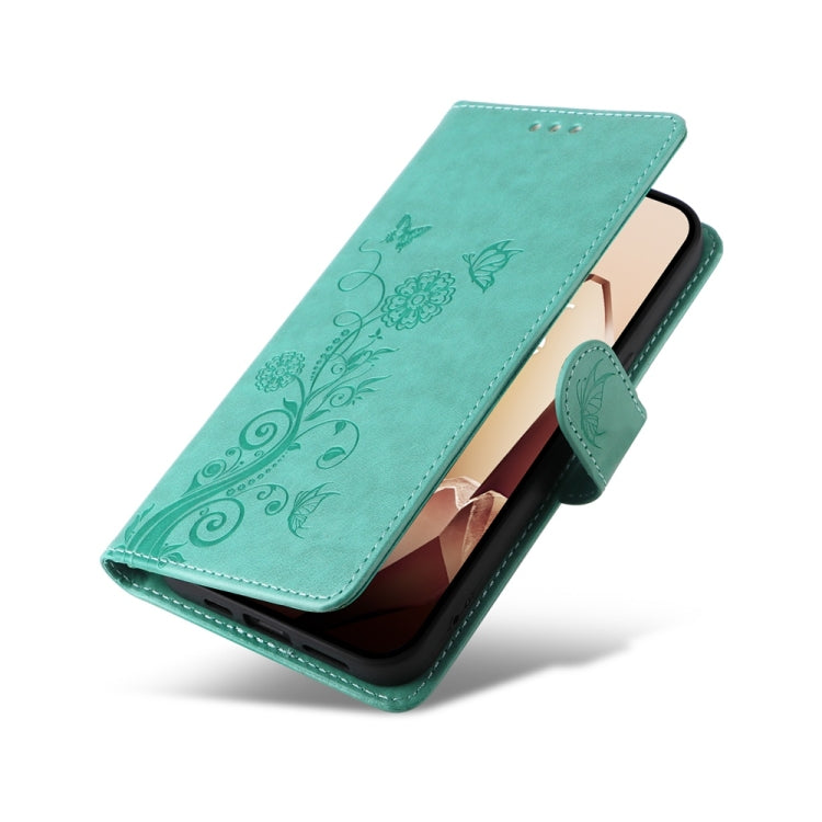 For OnePlus 13 Embossed Butterfly Flowers Leather Phone Case(Green) - OnePlus Cases by buy2fix | Online Shopping UK | buy2fix