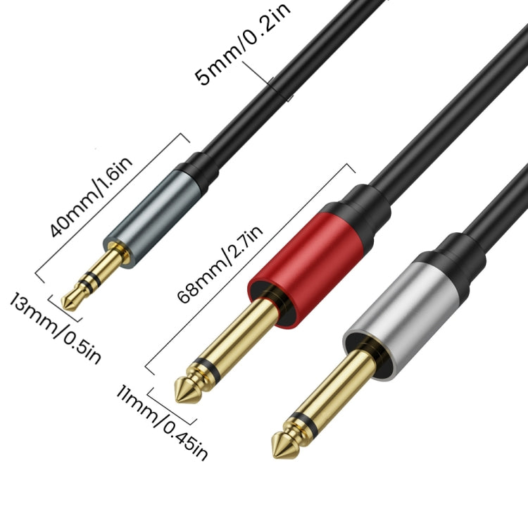 0.3m Gold Plated 3.5mm TRS Stereo to Dual 6.35mm TS Mono Y Splitter Adapter Audio Cable(Black) - Video & Audio Cable by buy2fix | Online Shopping UK | buy2fix