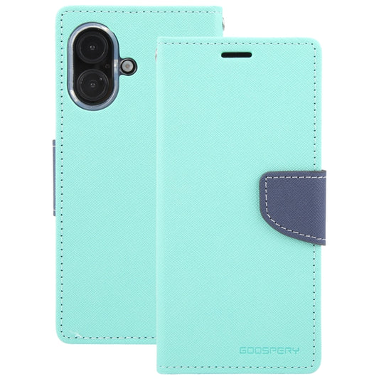 For iPhone 16 GOOSPERY FANCY DIARY Cross Texture Leather Phone Case(Mint Green) by GOOSPERY