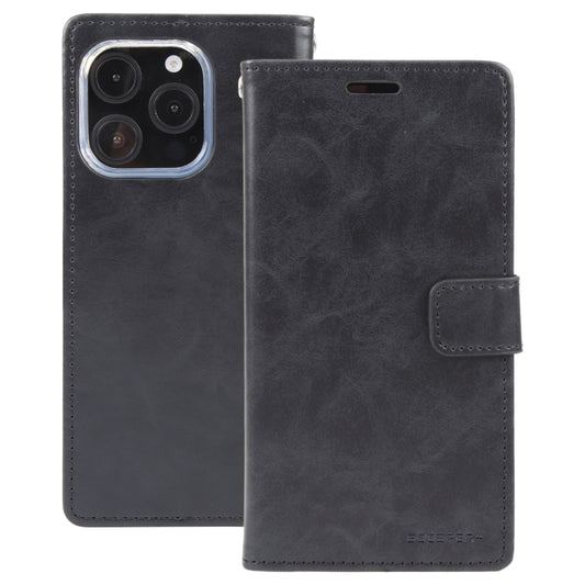 For iPhone 16 Pro GOOSPERY BLUE MOON Crazy Horse Texture Leather Phone Case(Black) by GOOSPERY