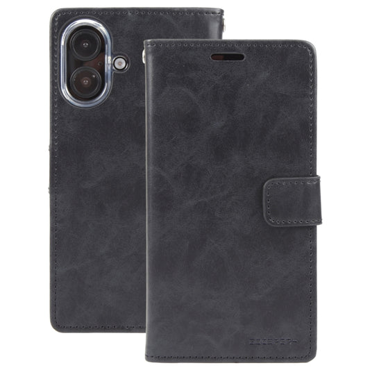 For iPhone 16 Plus GOOSPERY BLUE MOON Crazy Horse Texture Leather Phone Case(Black) by GOOSPERY
