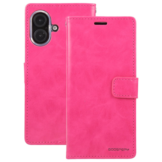 For iPhone 16 GOOSPERY BLUE MOON Crazy Horse Texture Leather Phone Case(Rose Red) by GOOSPERY