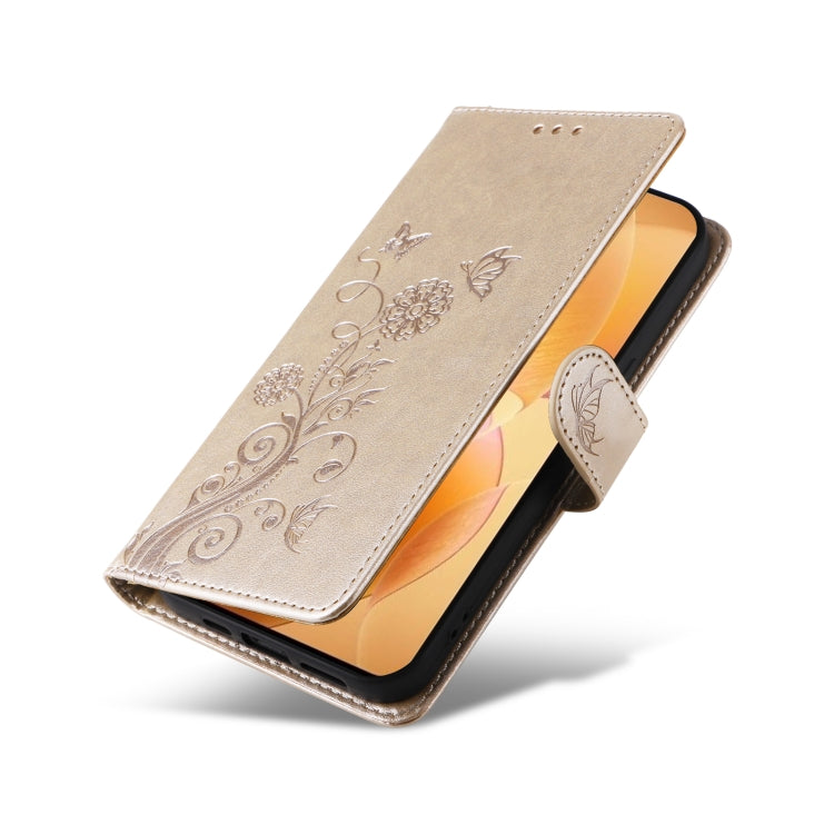 For Redmi K70 / K70 Pro Embossed Butterfly Flowers Leather Phone Case(Gold) - Xiaomi Cases by buy2fix | Online Shopping UK | buy2fix