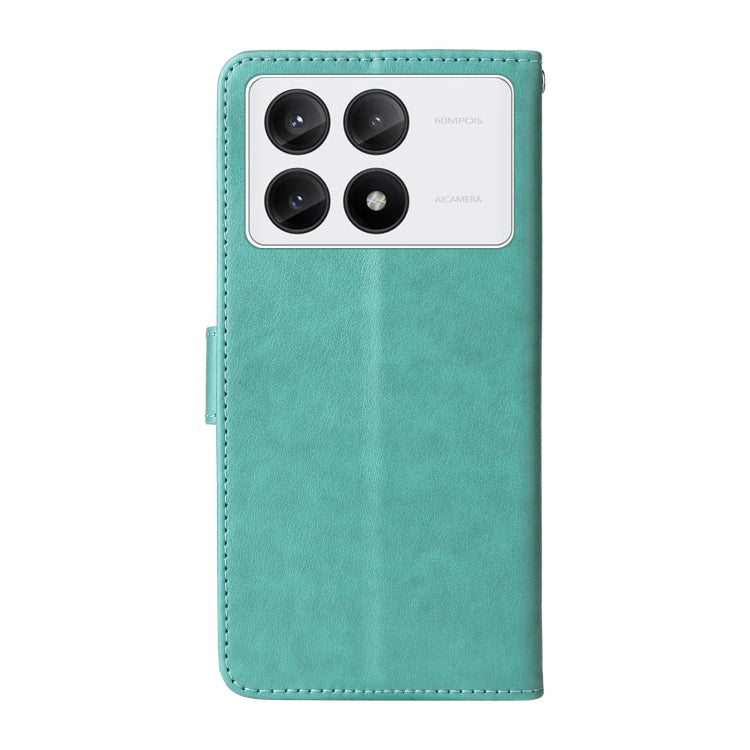 For Redmi K70 / K70 Pro Embossed Butterfly Flowers Leather Phone Case(Green) - Xiaomi Cases by buy2fix | Online Shopping UK | buy2fix