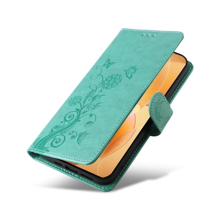 For Redmi K70 / K70 Pro Embossed Butterfly Flowers Leather Phone Case(Green) - Xiaomi Cases by buy2fix | Online Shopping UK | buy2fix