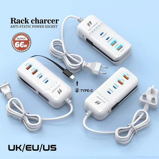 5 in 1 2 x PD 66W, 2 x USB Fast Charger Smart Power Socket, Length:1m(EU Plug) by buy2fix