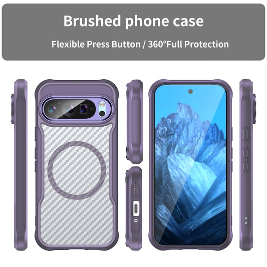 For Google Pixel 9 Pro / 9 Carbon Fiber Texture MagSafe Translucent Phone Case(Purple) by buy2fix