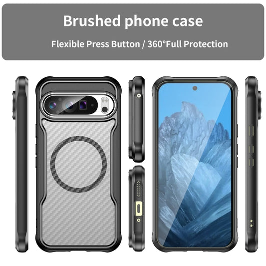 For Google Pixel 9 Pro XL Carbon Fiber Texture MagSafe Translucent Phone Case(Black) by buy2fix