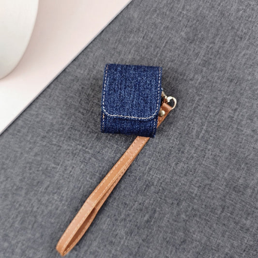 For AirPods 1 / 2 Cowboy Fabric Texture PU Headset Protective Bag(Dark Blue) by buy2fix