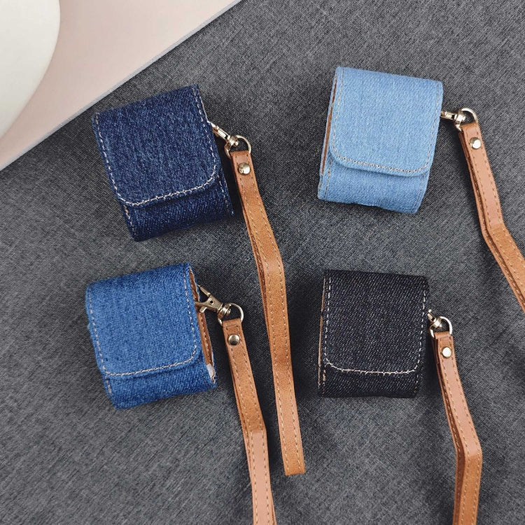 For AirPods 1 / 2 Cowboy Fabric Texture PU Headset Protective Bag(Blue) by buy2fix