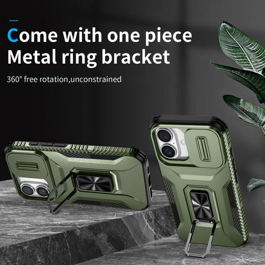 For iPhone 16 Plus Sliding Camshield Holder Phone Case(Alpine Green) by buy2fix