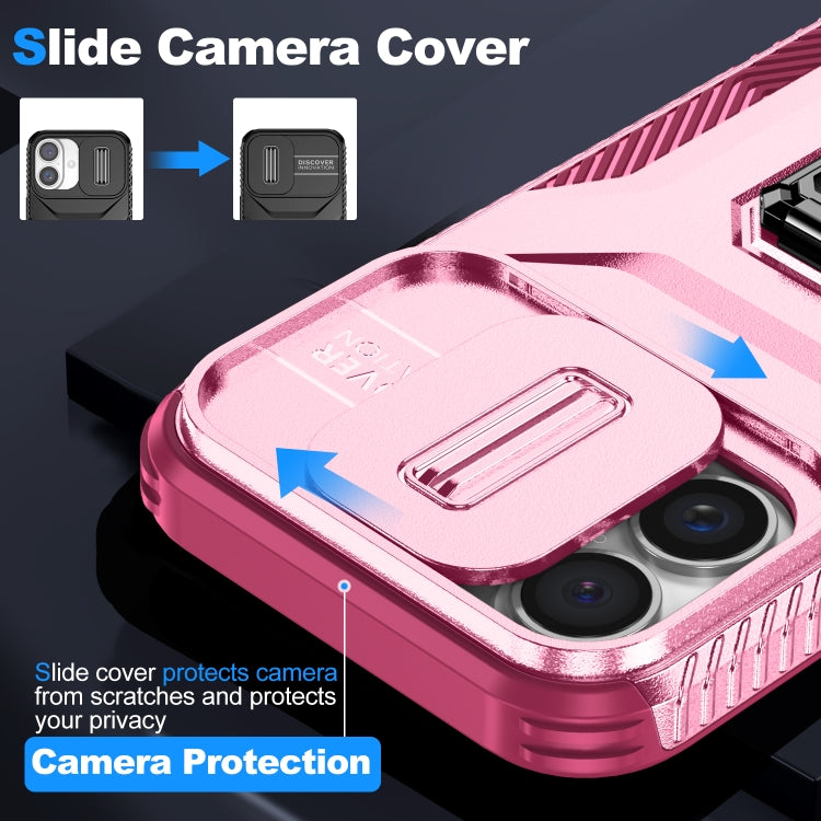 For iPhone 16 Plus Sliding Camshield Holder Phone Case(Pink + Rose Red) by buy2fix