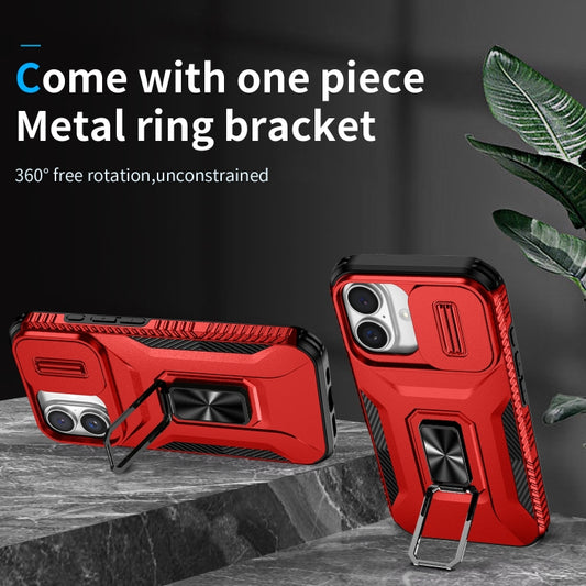 For iPhone 16 Plus Sliding Camshield Holder Phone Case(Red) by buy2fix