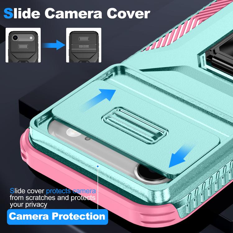 For iPhone Air Sliding Camshield Holder Phone Case(Pink + Grey Green) - iPhone Air Cases by buy2fix | Online Shopping UK | buy2fix