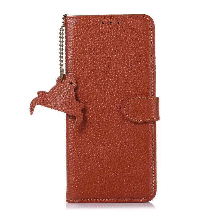 For Motorola Edge 50 Genuine Leather Litchi Texture RFID Leather Phone Case(Coffee) - Motorola Cases by buy2fix | Online Shopping UK | buy2fix