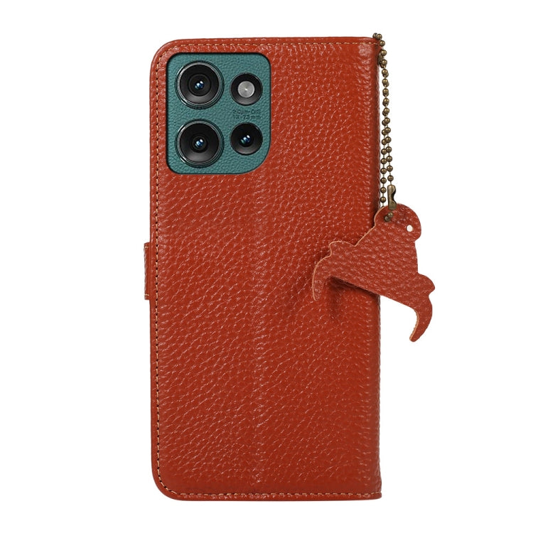 For Motorola Edge 50 Genuine Leather Litchi Texture RFID Leather Phone Case(Coffee) - Motorola Cases by buy2fix | Online Shopping UK | buy2fix