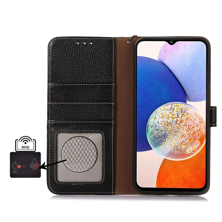 For Motorola Edge 50 Neo Genuine Leather Litchi Texture RFID Leather Phone Case(Black) - Motorola Cases by buy2fix | Online Shopping UK | buy2fix