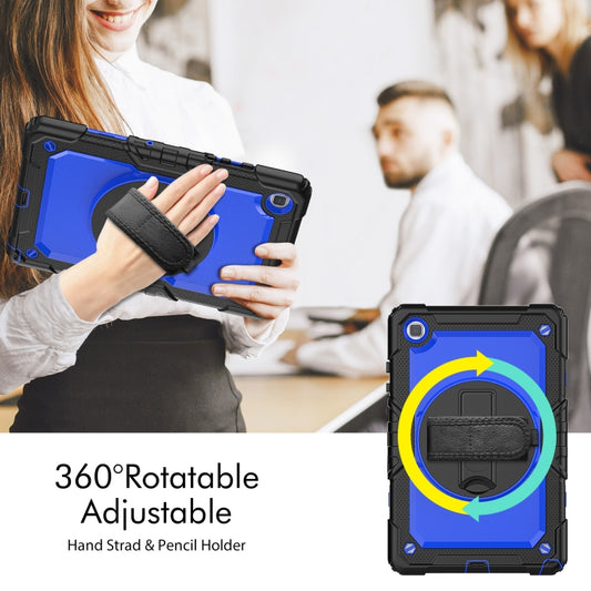 For Samsung Galaxy Tab A7 Lite T220 Silicone Hybrid PC Tablet Case with Shoulder Strap(Dark Blue + Black) by buy2fix