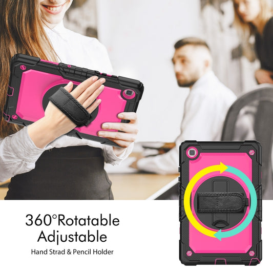 For Samsung Galaxy Tab A7 Lite T220 Silicone Hybrid PC Tablet Case with Shoulder Strap(Rose Red + Black) by buy2fix