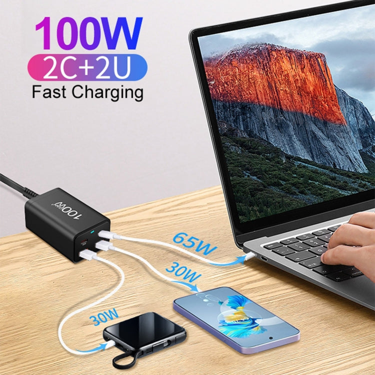 2A2C-100W GaN Pro 100W USB x 2, USB-C / Type-C x 2 Fast Charger, Plug Type:EU Plug(Black) - Multifunction Charger by buy2fix | Online Shopping UK | buy2fix