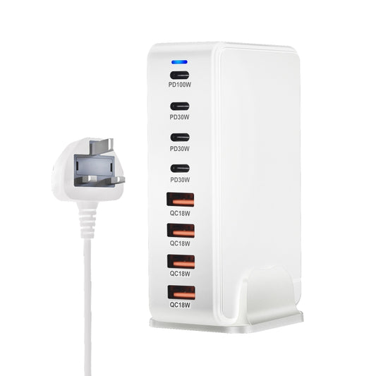 YMS-858 GaN 240W USB x 4, USB-C / Type-C x 4 Fast Charger, Plug Type:UK Plug(White) - Multifunction Charger by buy2fix | Online Shopping UK | buy2fix
