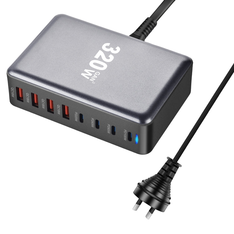 YMX-320W GaN 320W USB x 4, USB-C / Type-C x 4 Fast Charger, Plug Type:AU Plug(Grey) - Multifunction Charger by buy2fix | Online Shopping UK | buy2fix