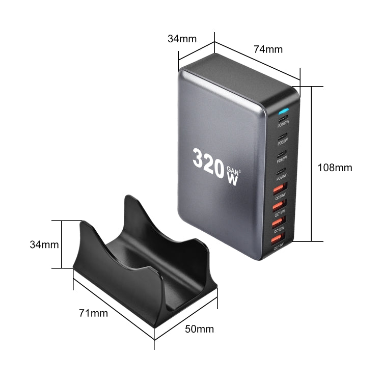 YMX-320W GaN 320W USB x 4, USB-C / Type-C x 4 Fast Charger, Plug Type:AU Plug(Grey) - Multifunction Charger by buy2fix | Online Shopping UK | buy2fix