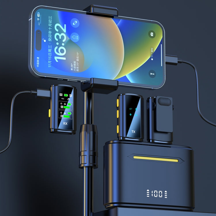 J28 1 TX + 2 RX Lavalier Smart Noise Reduction Wireless Microphone with Charging Compartment(8 Pin) by buy2fix