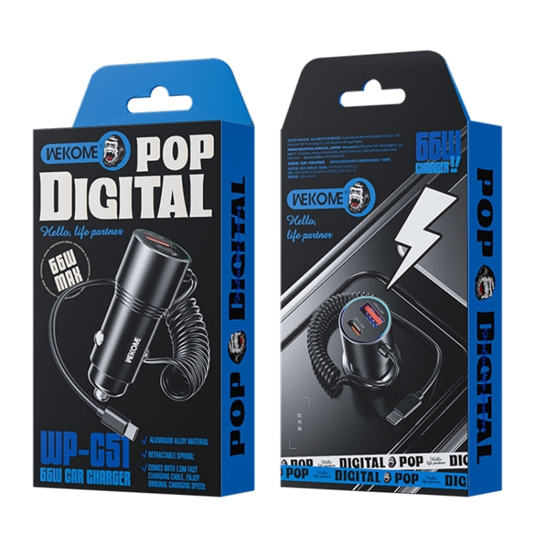 WEKOME WP-C51 Pop Digital Series 66W USB, USB-C / Type-C Car Charger with Charging Cable(Black) by WK