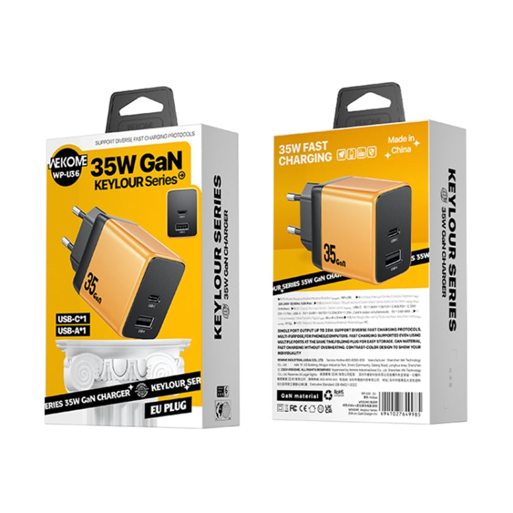 WK WP-U36 35W USB-C / Type-C, USB GaN Fast Charger, Plug Type:EU Plug(Yellow) - USB Charger by WK | Online Shopping UK | buy2fix