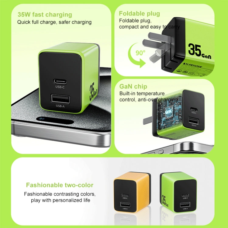 WK WP-U36 35W USB-C / Type-C, USB GaN Fast Charger, Plug Type:UK Plug(Green) - USB Charger by WK | Online Shopping UK | buy2fix