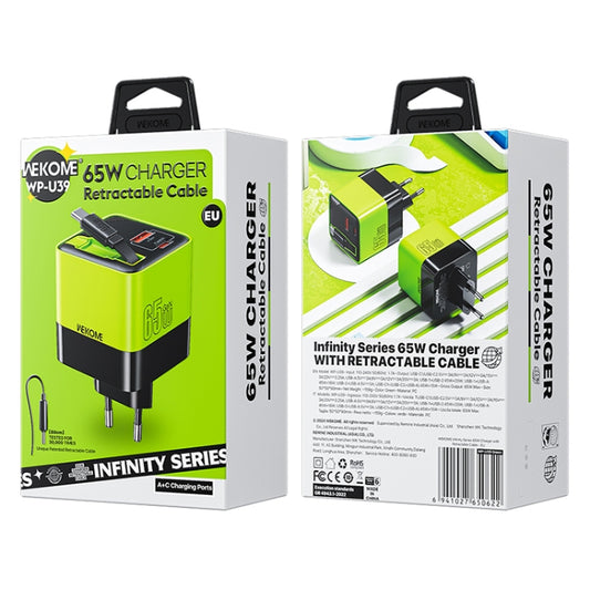 WK WP-U39 65W USB-C / Type-C, USB GaN Fast Charger with 80cm Type-C Cable, Plug Type:EU Plug(Green) - USB Charger by WK | Online Shopping UK | buy2fix