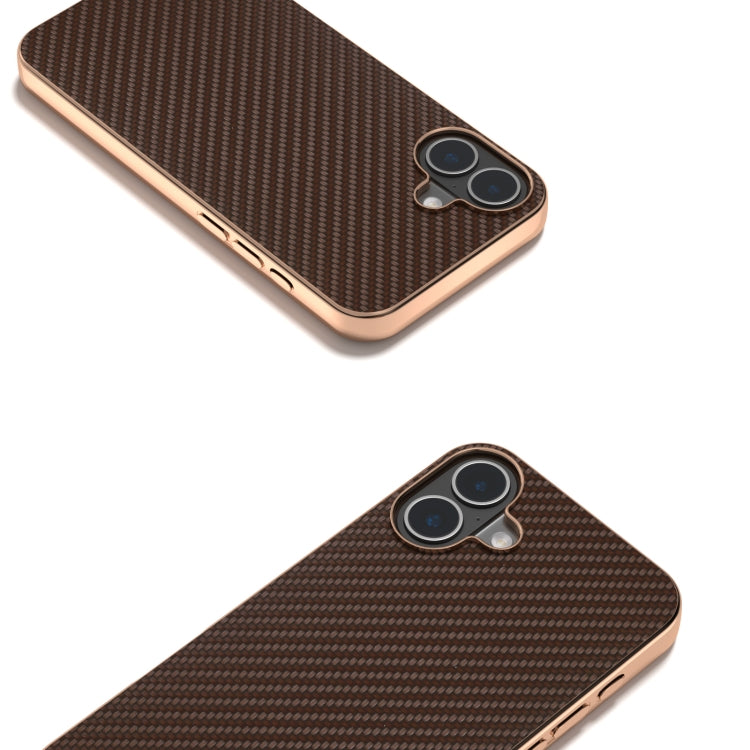 For iPhone 16 Plus Nano Electroplating Carbon Fiber Texture Phone Case(Dark Brown) - iPhone 16 Plus Cases by buy2fix | Online Shopping UK | buy2fix