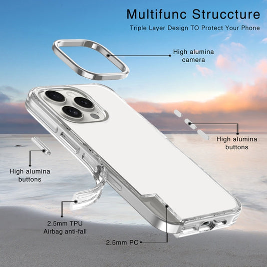 For iPhone 16 Pro Metal Buttons PC Hybrid TPU Phone Case(Transparent) by buy2fix