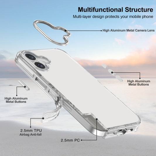For iPhone 16 Plus Metal Buttons PC Hybrid TPU Phone Case(Transparent) by buy2fix