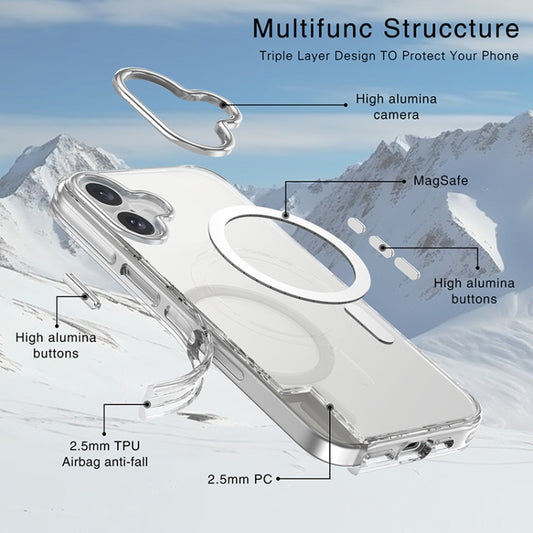 For iPhone 16 Plus Metal Buttons MagSafe Magnetic PC Hybrid TPU Phone Case(Transparent) by buy2fix