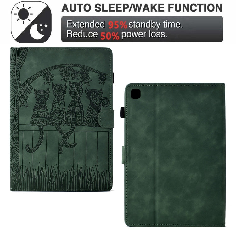 For iPad 10.2 2021 / 2020 / 10.5 2019 Cats Embossed Leather Smart Tablet Case(Green) - iPad 10.2 Cases by buy2fix | Online Shopping UK | buy2fix