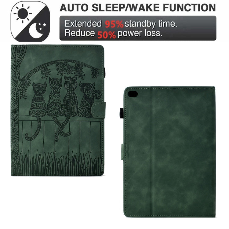 For iPad Pro 9.7 / 9.7 2018 / 2017 Cats Embossed Leather Smart Tablet Case(Green) - iPad 9.7 (2018) & (2017) Cases by buy2fix | Online Shopping UK | buy2fix