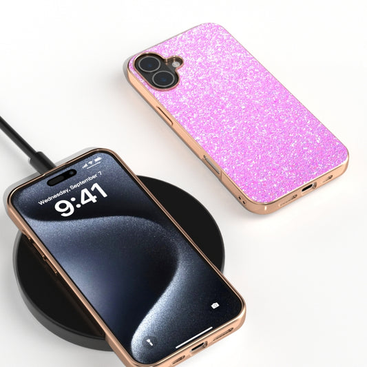 For iPhone 16 Plus Electroplating Frame Colorful Glitter Phone Case(Dark Pink) by buy2fix