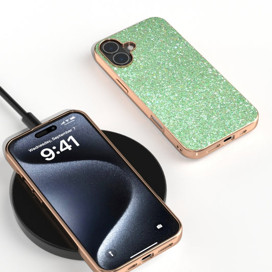 For iPhone 16 Electroplating Frame Colorful Glitter Phone Case(Dark Green) by buy2fix