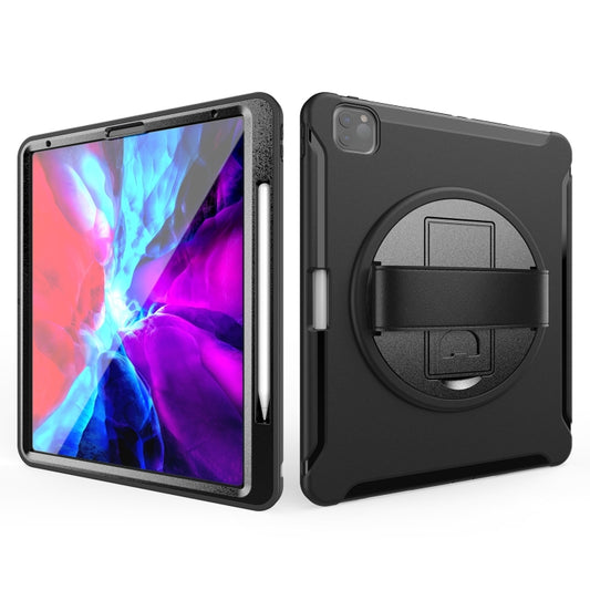 For iPad Pro 12.9 inch (2020) 360 Degree Rotation PC+TPU Protective Cover with Holder & Hand Strap & Pen Slot(Black) - iPad Pro 12.9 (2018) Cases by buy2fix | Online Shopping UK | buy2fix