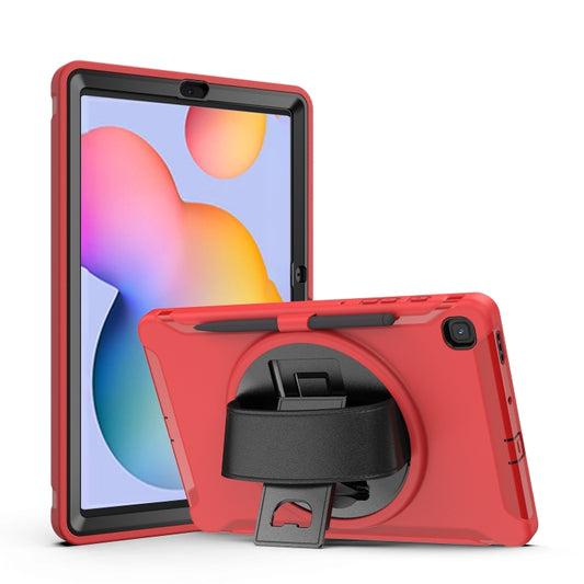 For Samsung Galaxy Tab S6 Lite 360 Degree Rotation PC+TPU Protective Cover with Holder & Hand Strap & Pen Slot(Red) - Tab S6 Lite P610 / P615 by buy2fix | Online Shopping UK | buy2fix