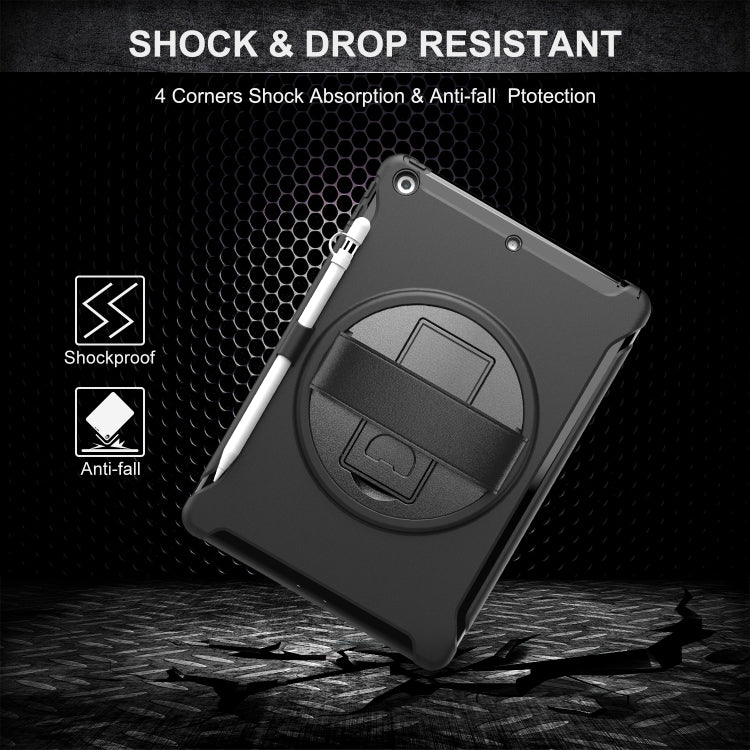 For iPad 10.2 360 Degree Rotation PC+TPU Protective Cover with Holder & Hand Strap & Pen Slot(Black) - iPad 10.2 Cases by buy2fix | Online Shopping UK | buy2fix