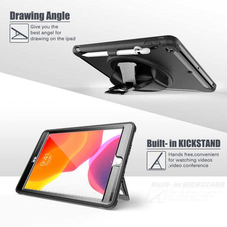 For iPad 10.2 360 Degree Rotation PC+TPU Protective Cover with Holder & Hand Strap & Pen Slot(Black) - iPad 10.2 Cases by buy2fix | Online Shopping UK | buy2fix