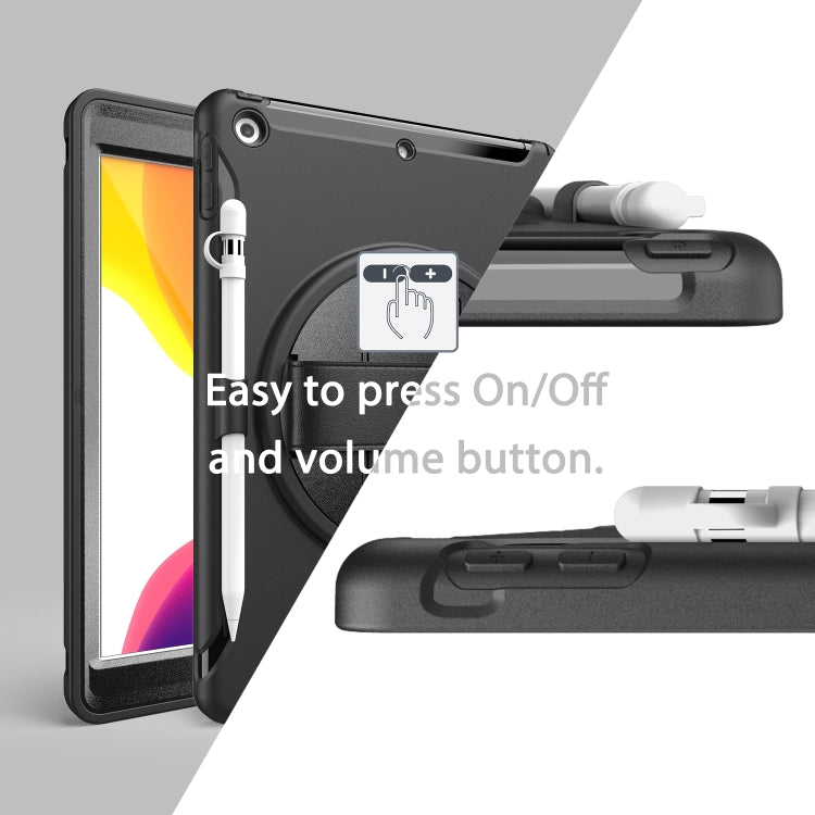 For iPad 10.2 360 Degree Rotation PC+TPU Protective Cover with Holder & Hand Strap & Pen Slot(Black) - iPad 10.2 Cases by buy2fix | Online Shopping UK | buy2fix