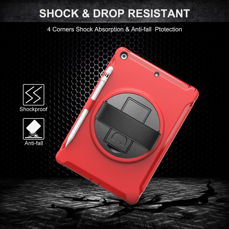 For iPad 10.2 360 Degree Rotation PC+TPU Protective Cover with Holder & Hand Strap & Pen Slot(Red) - iPad 10.2 Cases by buy2fix | Online Shopping UK | buy2fix
