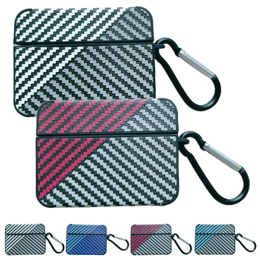 For AirPods Pro Carbon Fibre Texture PU Earbuds Box PC Case with Hook(Sky Blue) by buy2fix
